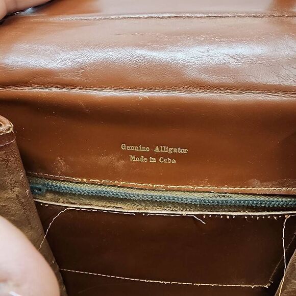 Vintage Genuine Alligator Leather Brown adjustable Shoulder Small Handbag - Picture 7 of 13